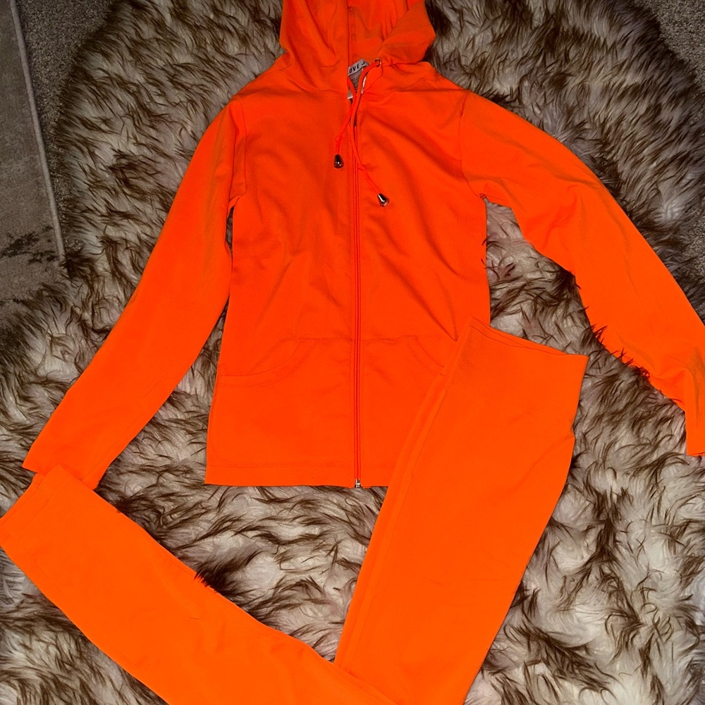 Bright Orange Hoodie and Pants Set